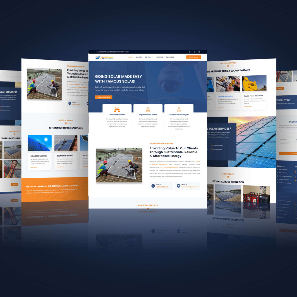 conversion-focused Solar wordpress website designed by Uthman Adebayo